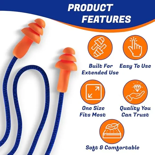 10 Pair Corded Reusable Ear Plugs for Shooting Range Ear Protection for Gun Range - Hunting Ear Plugs for Noise Reduction Construction Work - Gun Ear