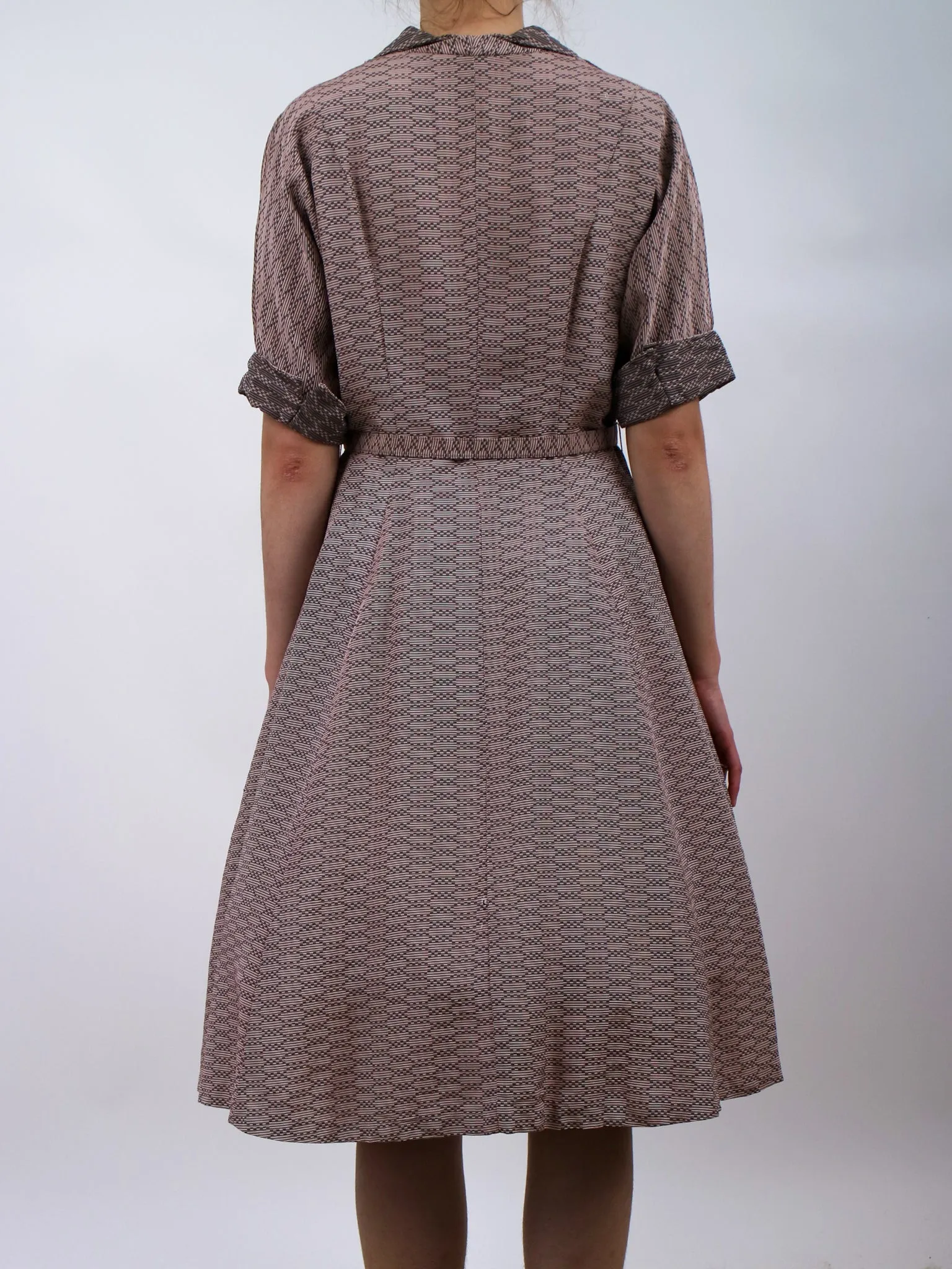 1950s Pink and Black Striped Shirtwaist Cocktail Dress