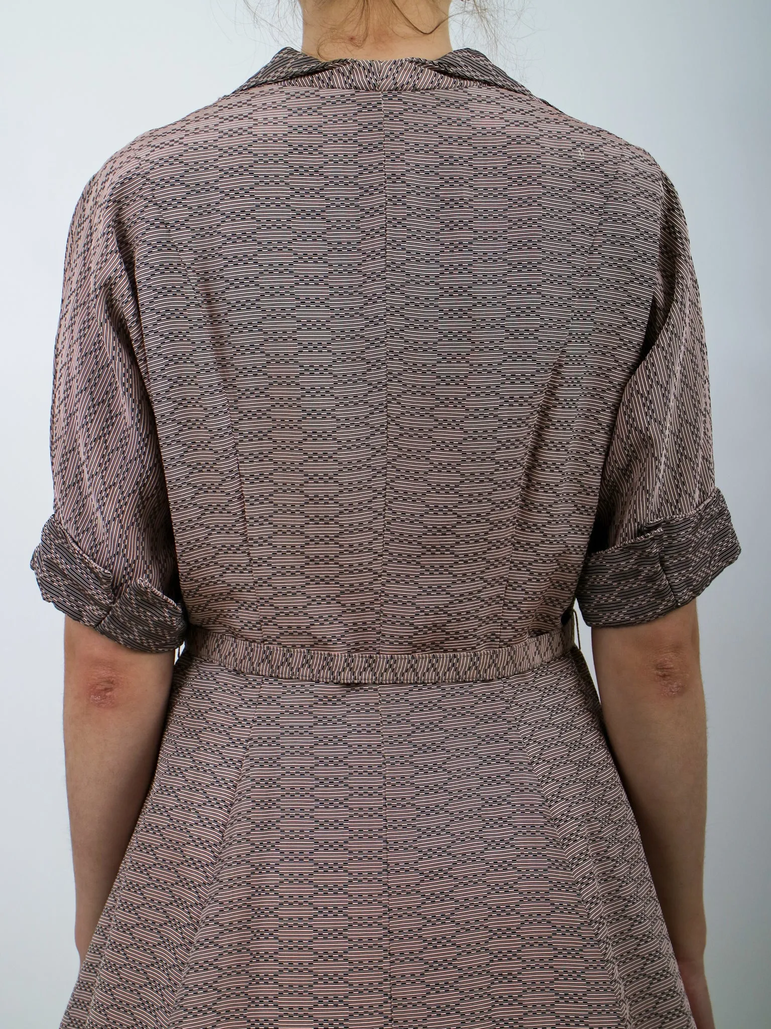 1950s Pink and Black Striped Shirtwaist Cocktail Dress
