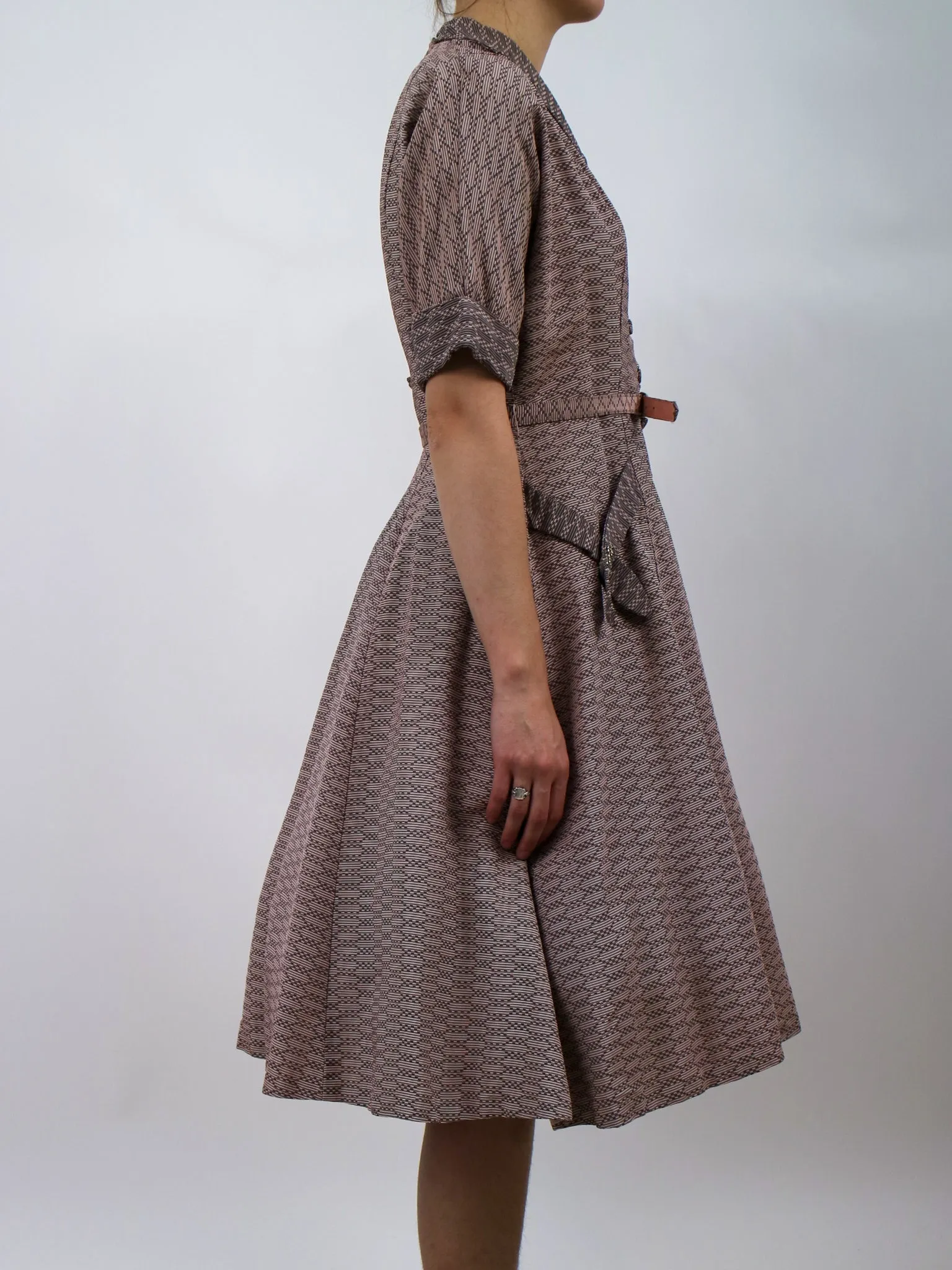 1950s Pink and Black Striped Shirtwaist Cocktail Dress