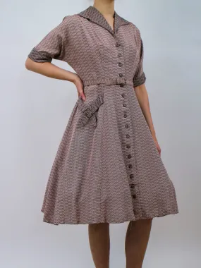 1950s Pink and Black Striped Shirtwaist Cocktail Dress