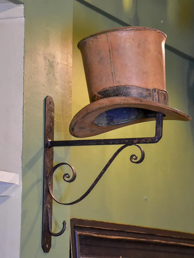 19th Century French sign from a milliner's shop with a top hat