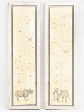 2 Andrea Collesano drawings - rhinoceros & elephant 47¾" x 14¼"