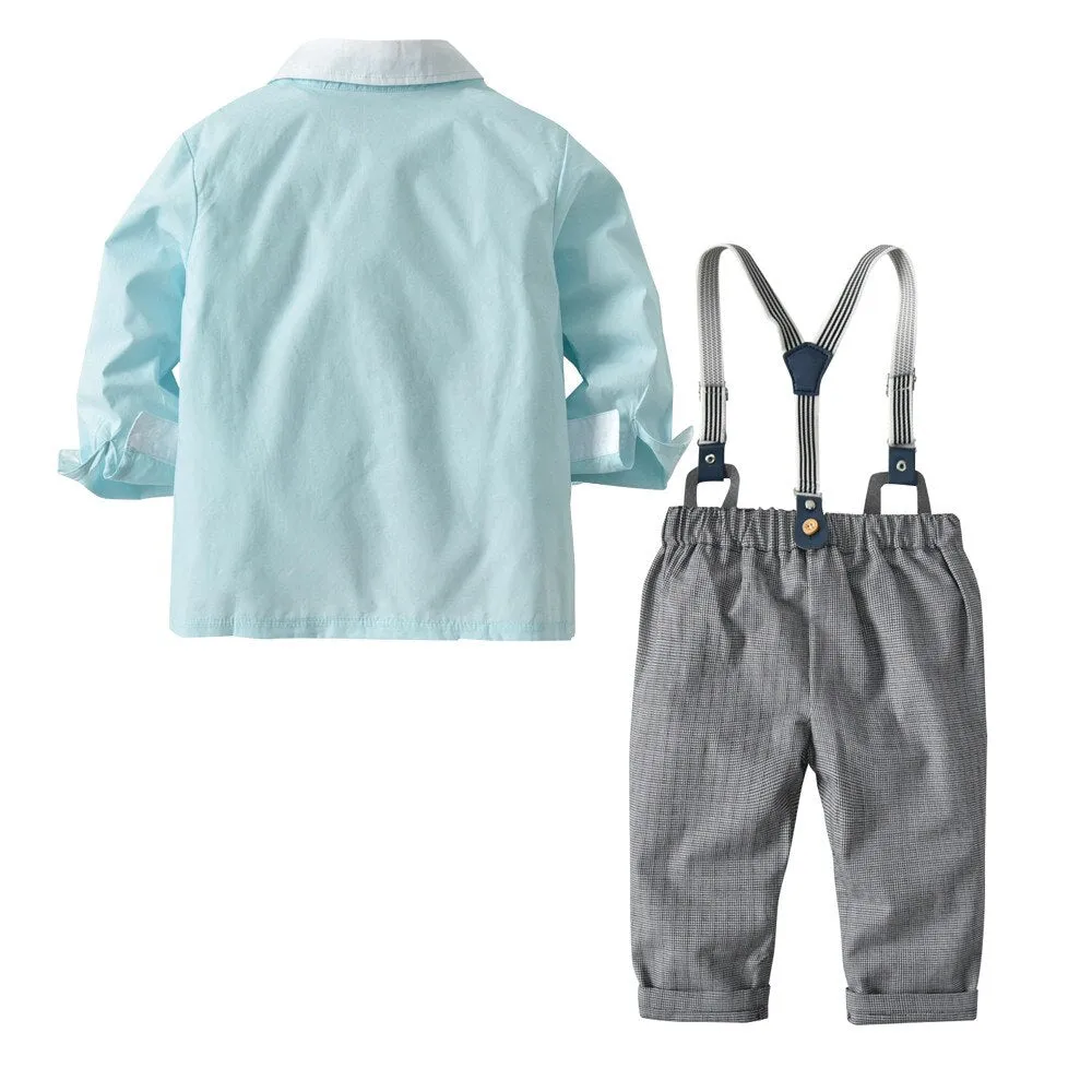 2018 Brand New Fashion Boys Clothes Cotton Long Sleeve Bowtie Gentleman Solid Top T-Shirt Overall Long Pants Baby Clothing Set