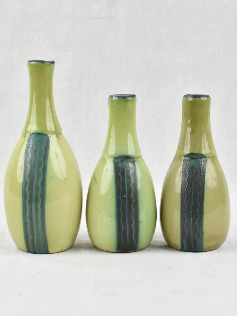 3 Green ceramic vases - celadon green 9½"