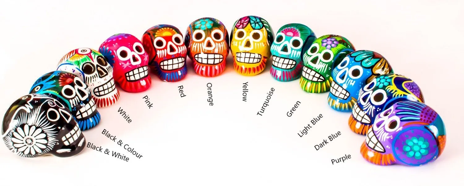 4 Small Mexican Ceramic Skulls Set | Mexican Table Decorations | Individually Gift Boxed