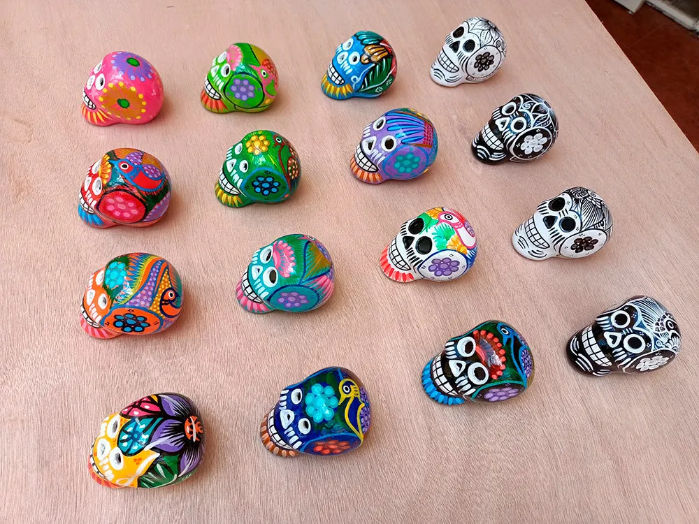 4 Small Mexican Ceramic Skulls Set | Mexican Table Decorations | Individually Gift Boxed