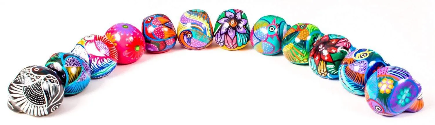 4 Small Mexican Ceramic Skulls Set | Mexican Table Decorations | Individually Gift Boxed