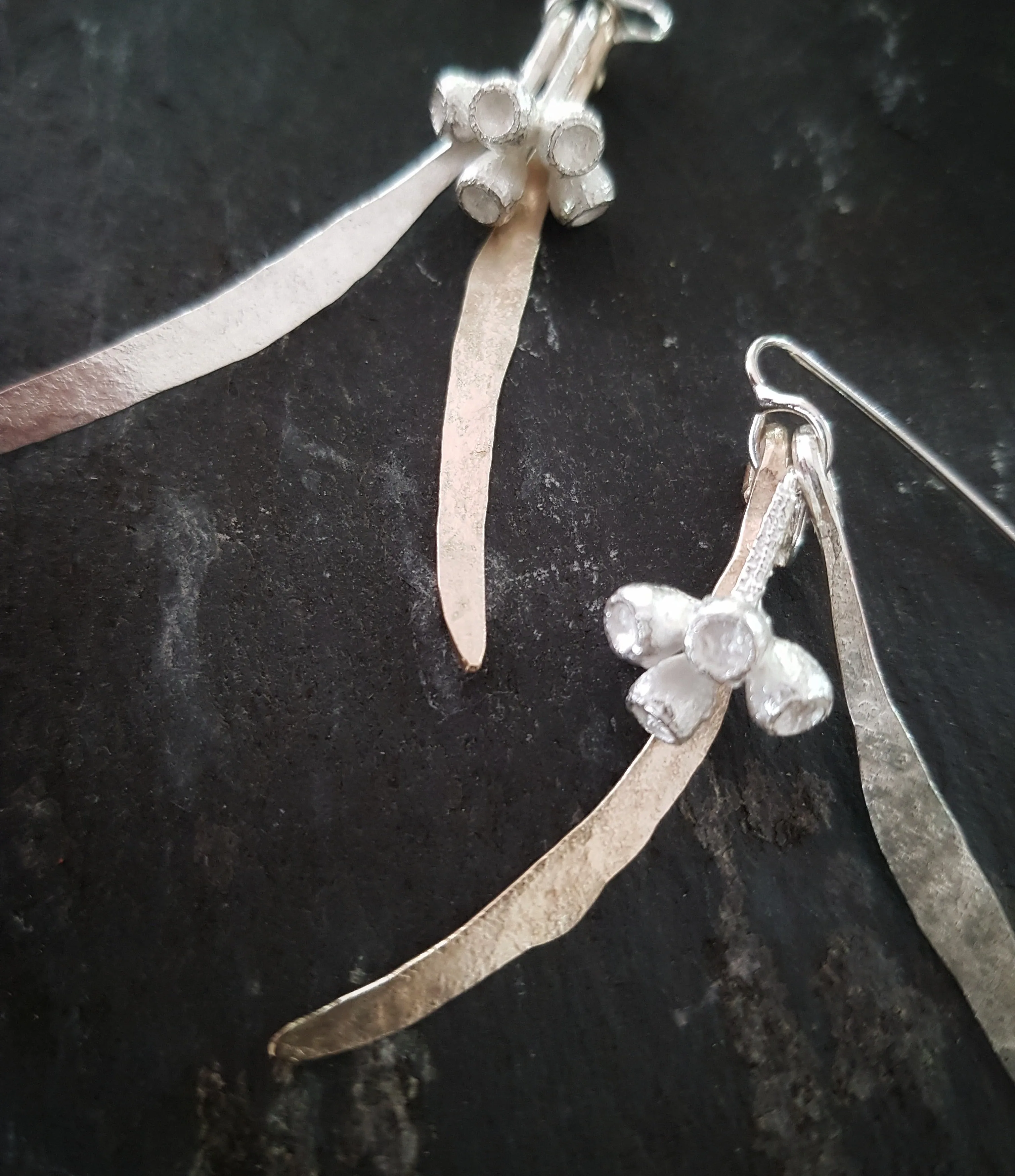 9ct Gold and Silver Gum Nut and Leaf earrings