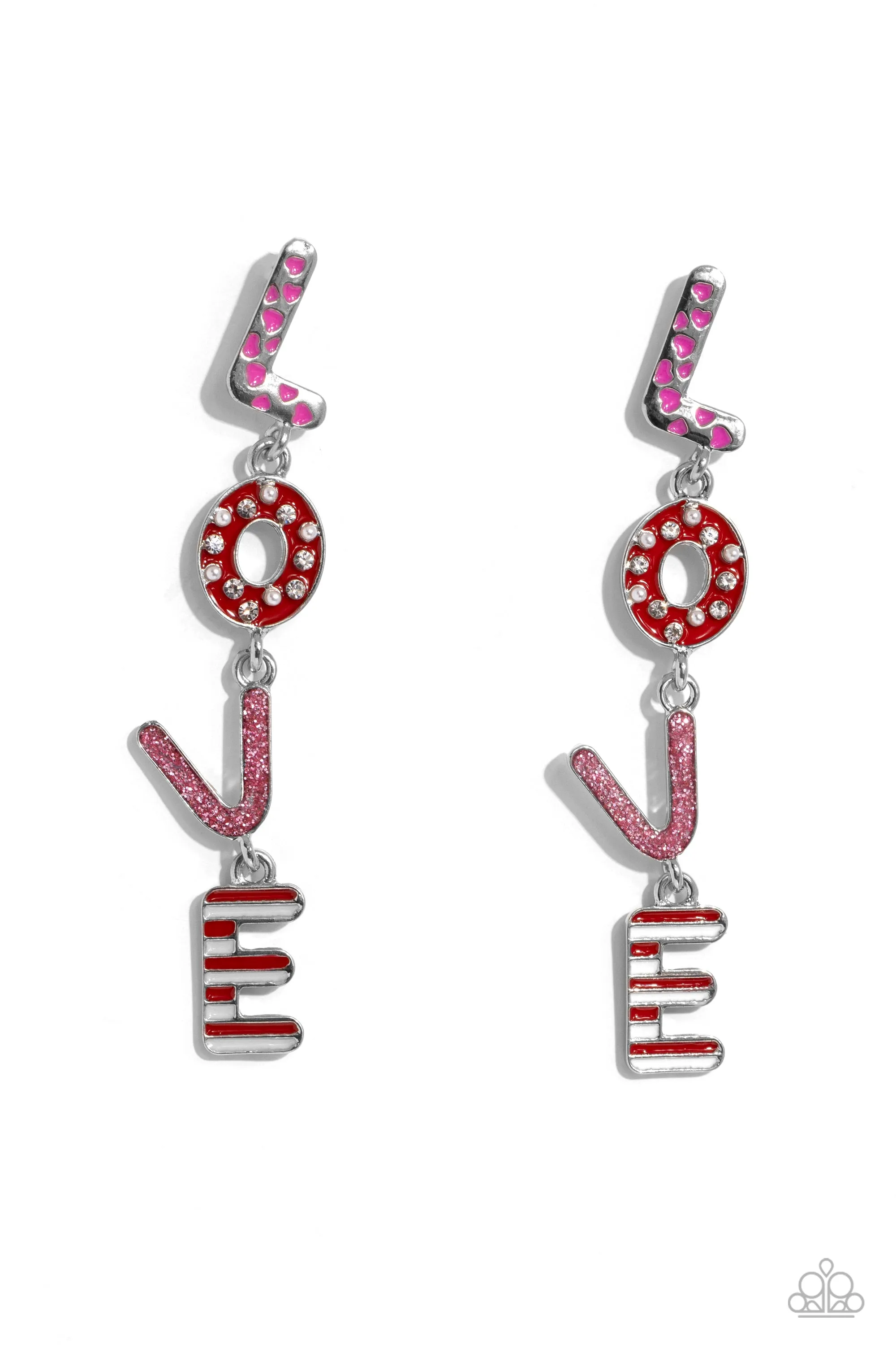 Admirable Assortment - Pink - Rhinestone and Pearl "LOVE" Paparazzi Post Earrings