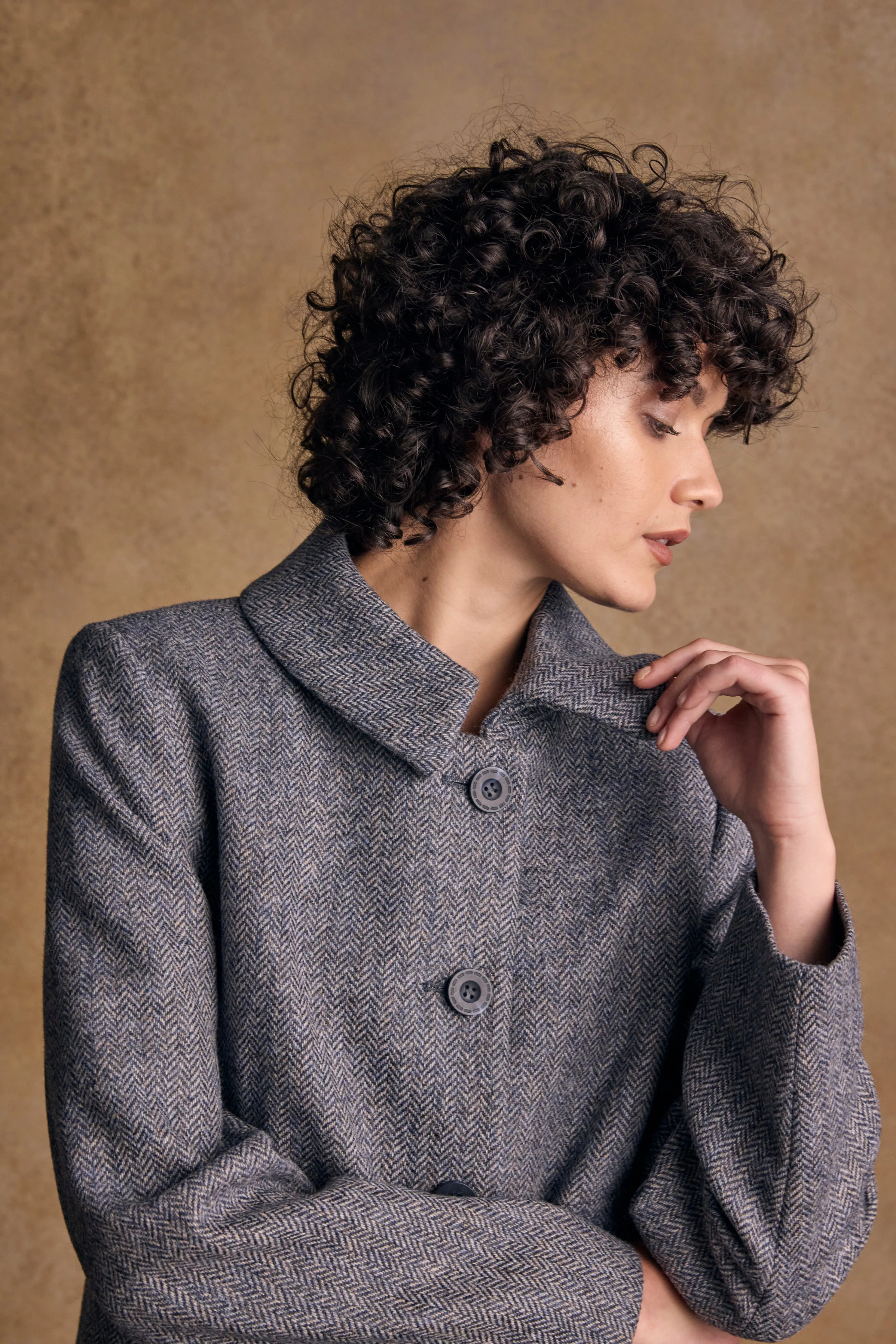 Aimee Tweed Coat - Denim Herringbone