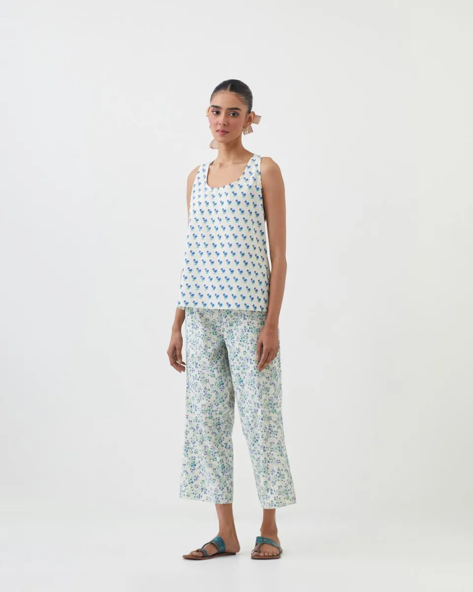 Amrita blue printed short top with pants