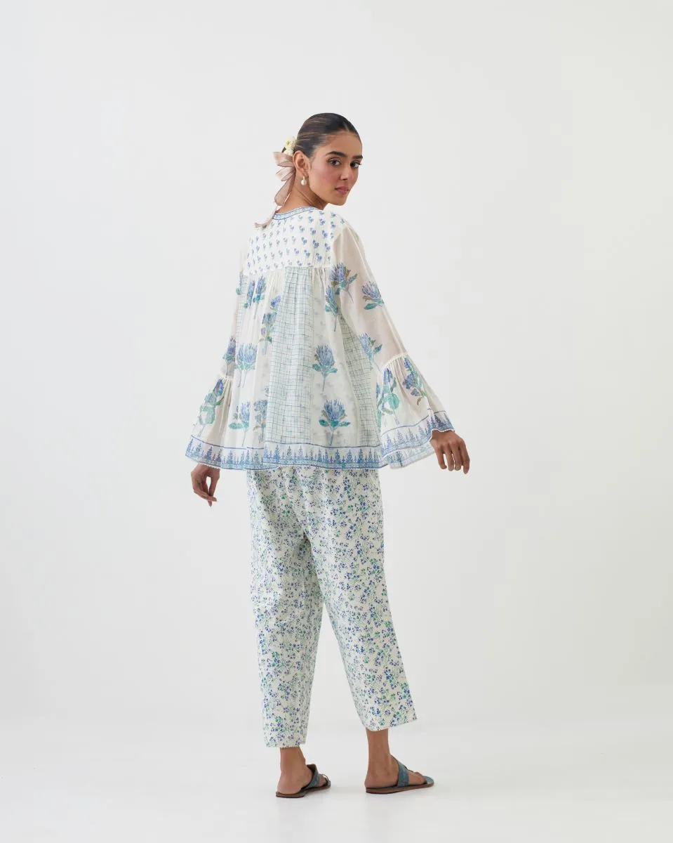 Amrita blue printed short top with pants