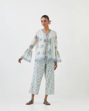 Amrita blue printed short top with pants