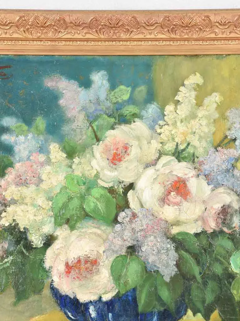 Antique floral still life - oil on canvas, Via Martin (1879-1967) - 28¾ x 34¼"