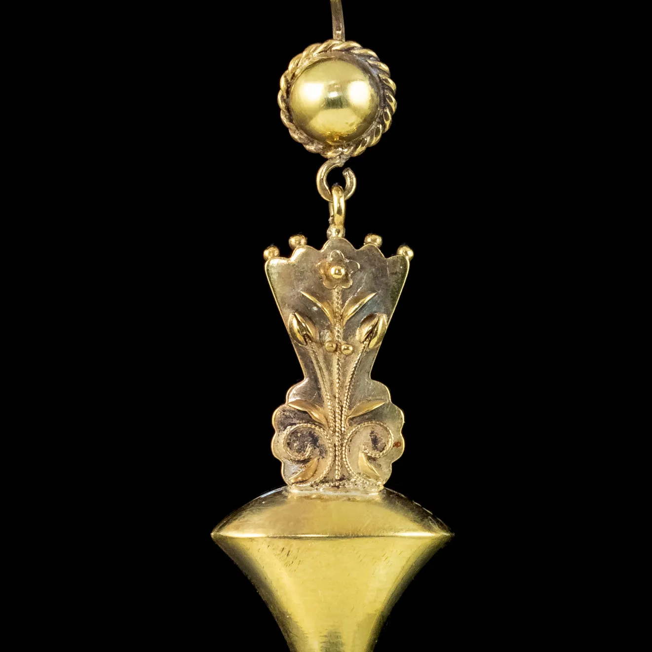 Antique Victorian Etruscan Revival Drop Earrings 15Ct Gold Circa 1880