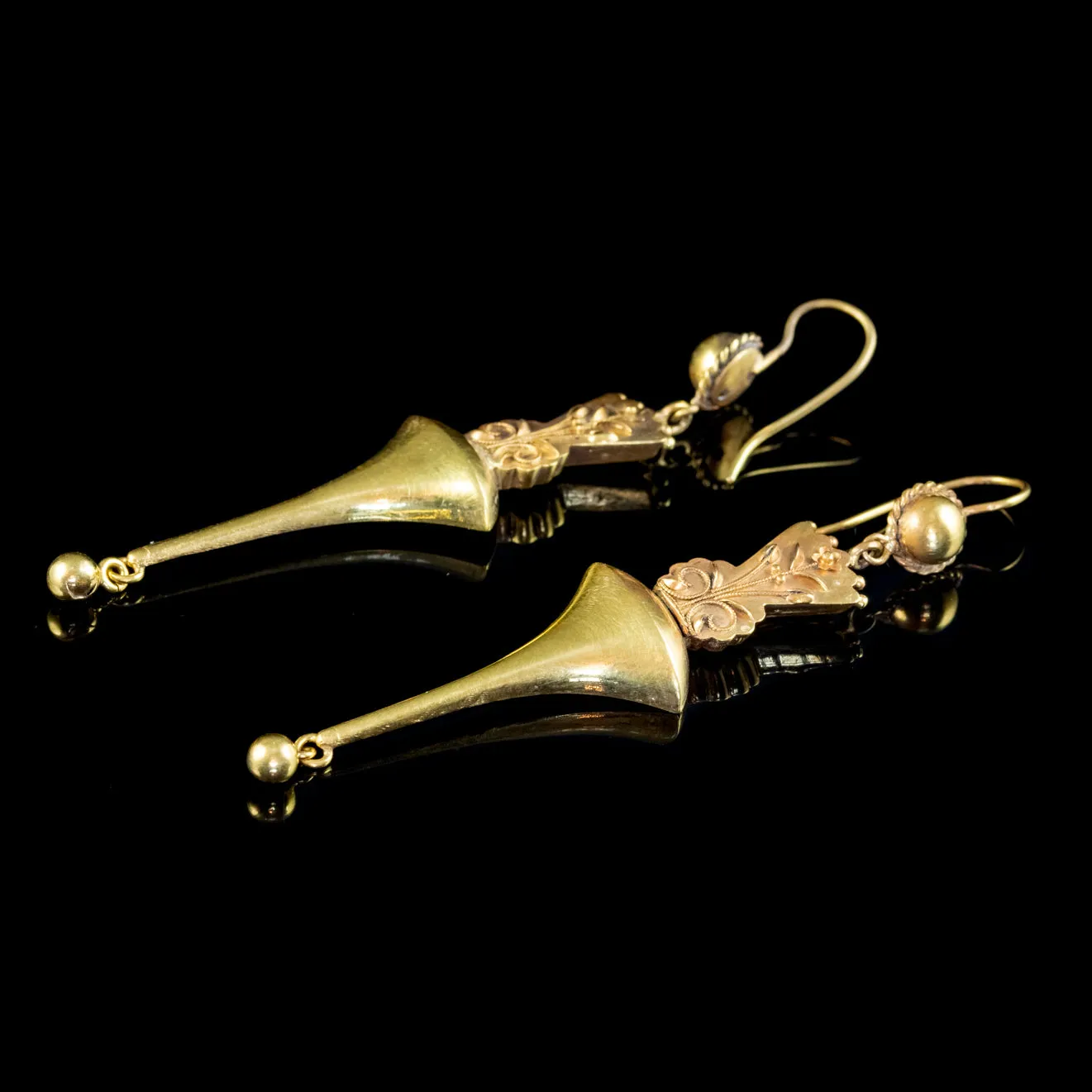 Antique Victorian Etruscan Revival Drop Earrings 15Ct Gold Circa 1880