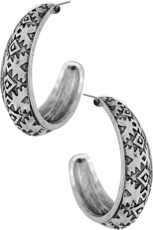 Aztec Textured Hoop Earrings