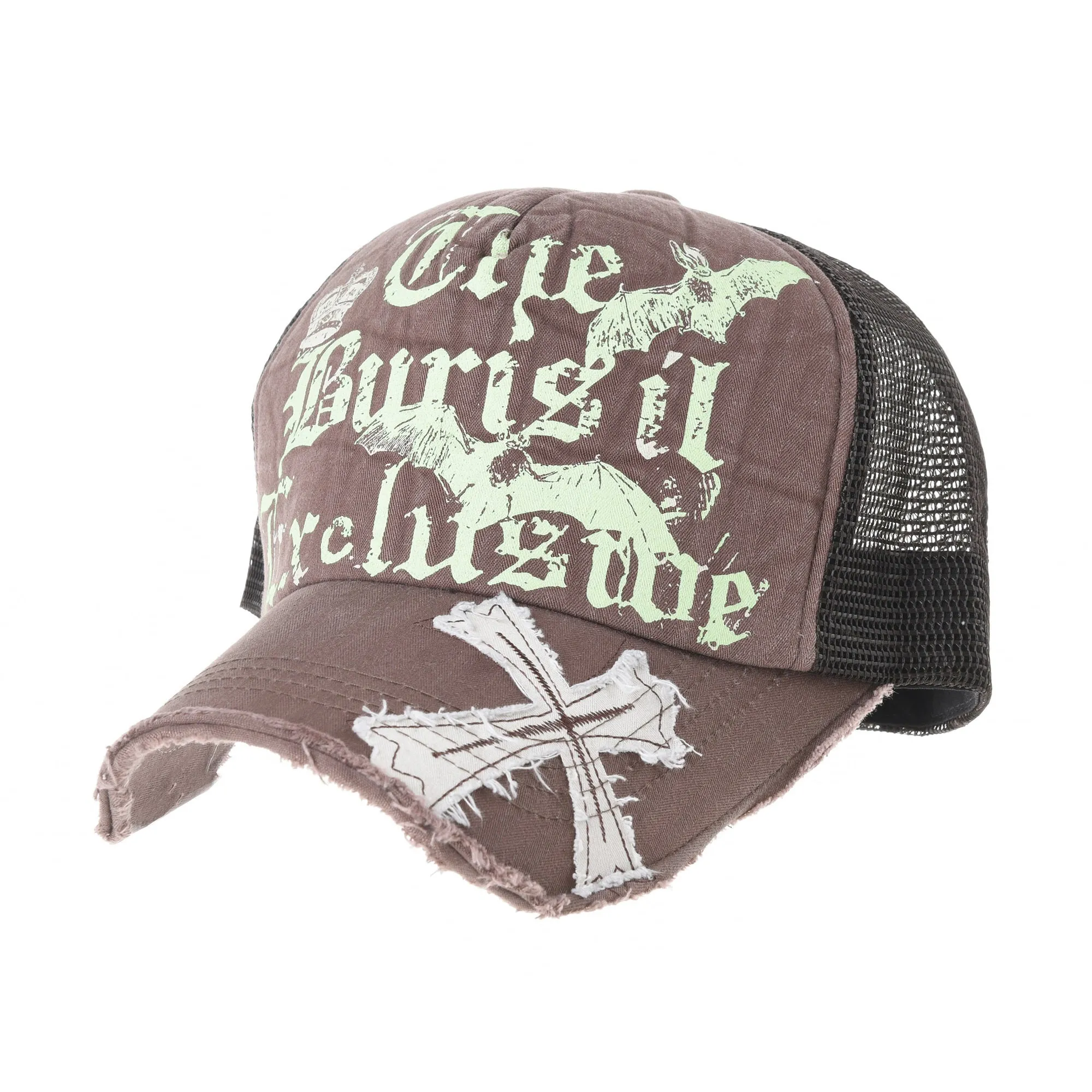 Baseball Cap Bats Cross Meshed Distressed Trucker Hat KR1644