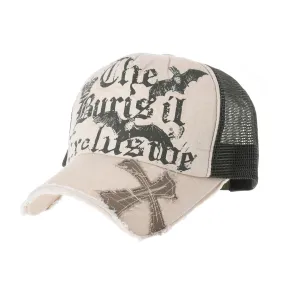 Baseball Cap Bats Cross Meshed Distressed Trucker Hat KR1644