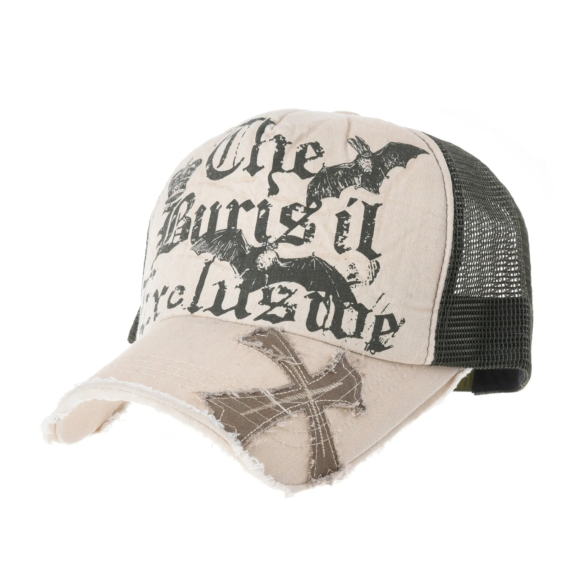 Baseball Cap Bats Cross Meshed Distressed Trucker Hat KR1644