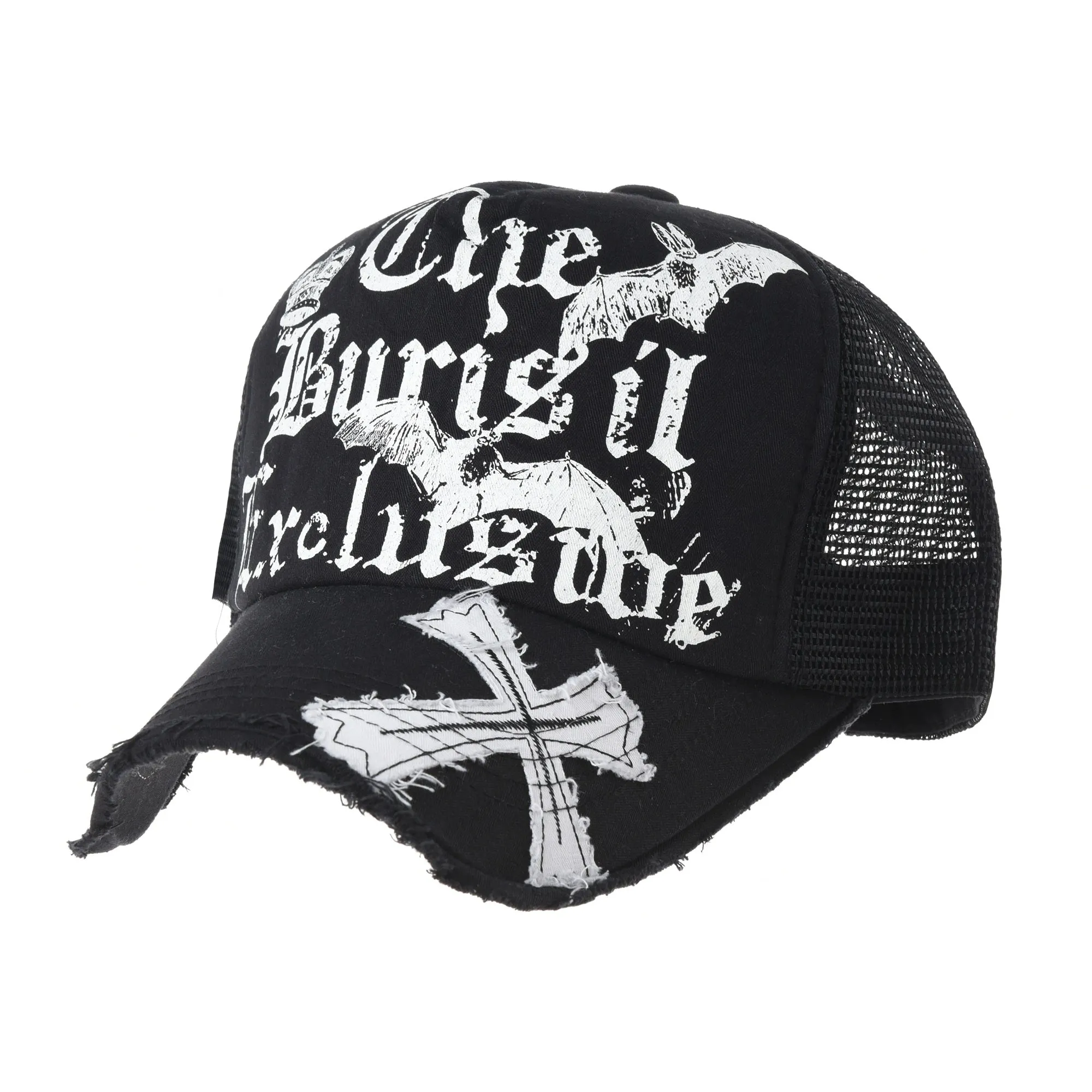 Baseball Cap Bats Cross Meshed Distressed Trucker Hat KR1644