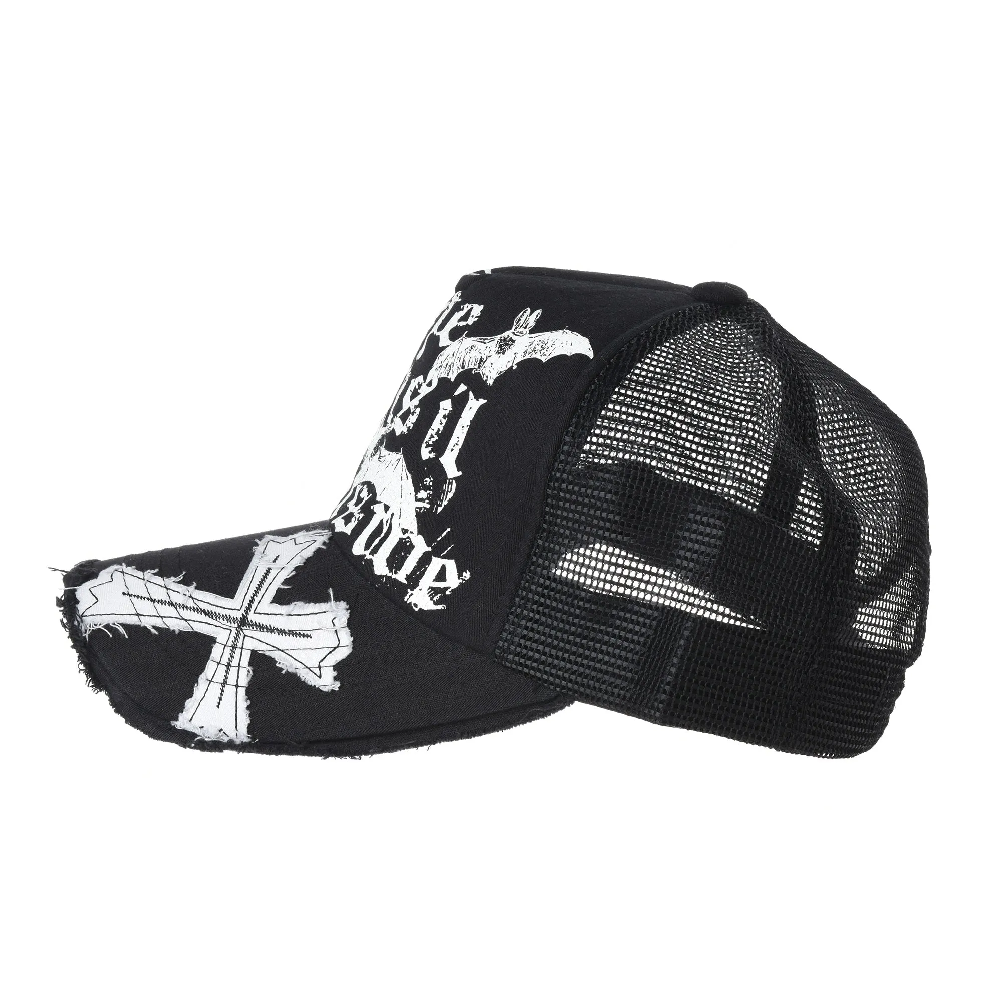 Baseball Cap Bats Cross Meshed Distressed Trucker Hat KR1644