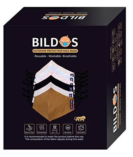 Bildos Cotton Unisex Super Breathable Cloth Face mask with Adjustable Ear Loop (Multicolour) - Pack of 12