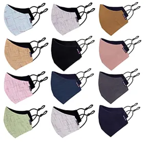 Bildos Cotton Unisex Super Breathable Cloth Face mask with Adjustable Ear Loop (Multicolour) - Pack of 12