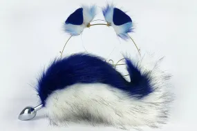 blue puppy ear and tail set petplay puppy play dog ear and tail plug set puppy ear headband anime cosplay ear and tail plug Shepherd mature