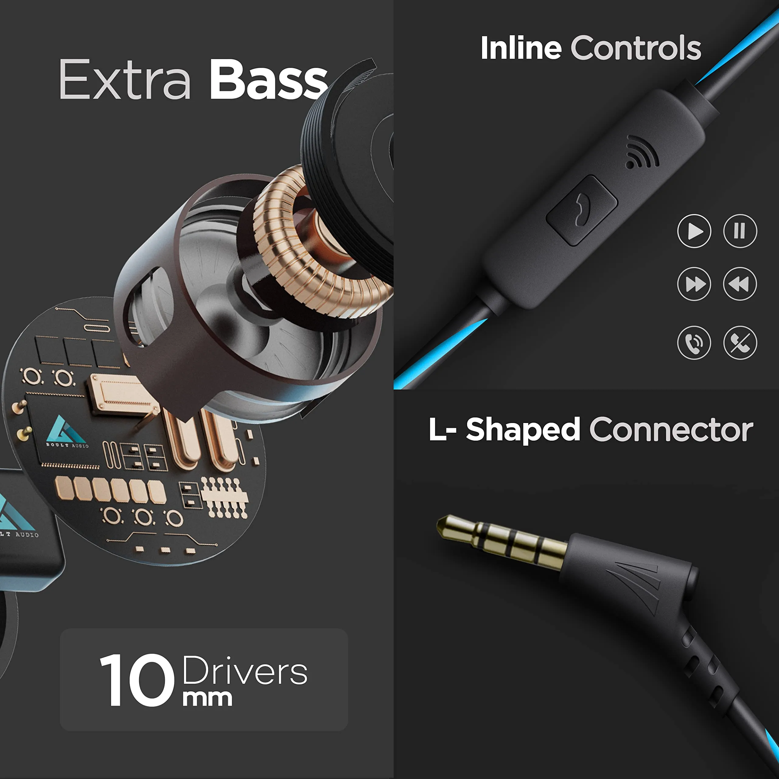 Boult Audio BassBuds X1 in-Ear Wired Earphones with 10mm Extra Bass Driver and HD Sound with mic(Blue)