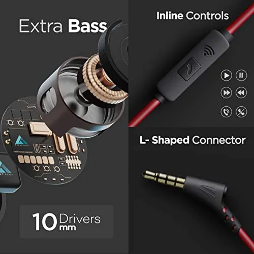 Boult Audio BassBuds X1 in-Ear Wired Earphones with 10mm Extra Bass Driver and HD Sound with mic(Red)