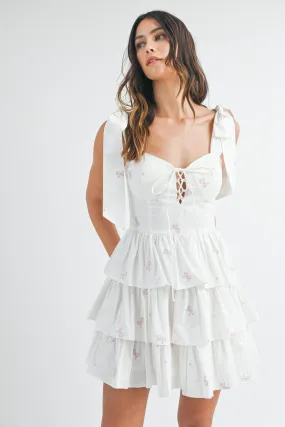 Bow Embroidered Poplin Mini Dress