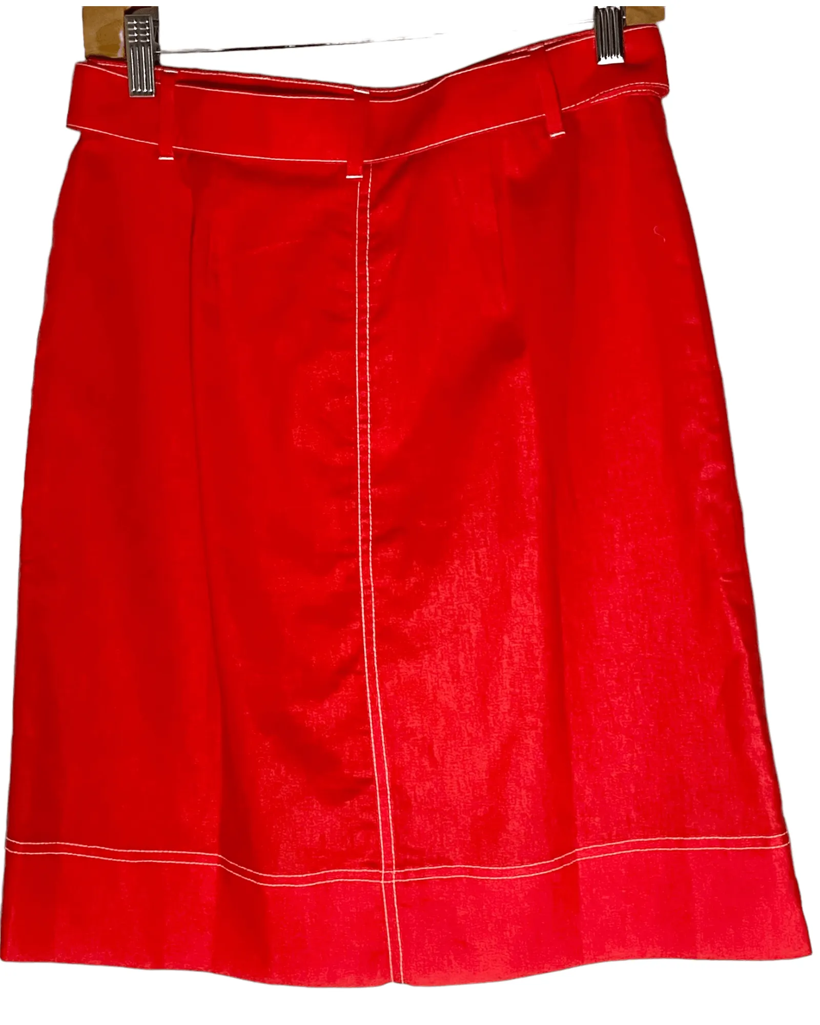 Bright Spring Persimmon Linen Button-Through Midi Skirt