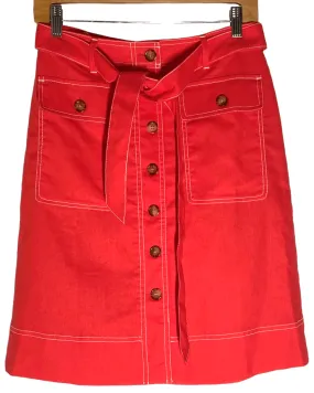 Bright Spring Persimmon Linen Button-Through Midi Skirt