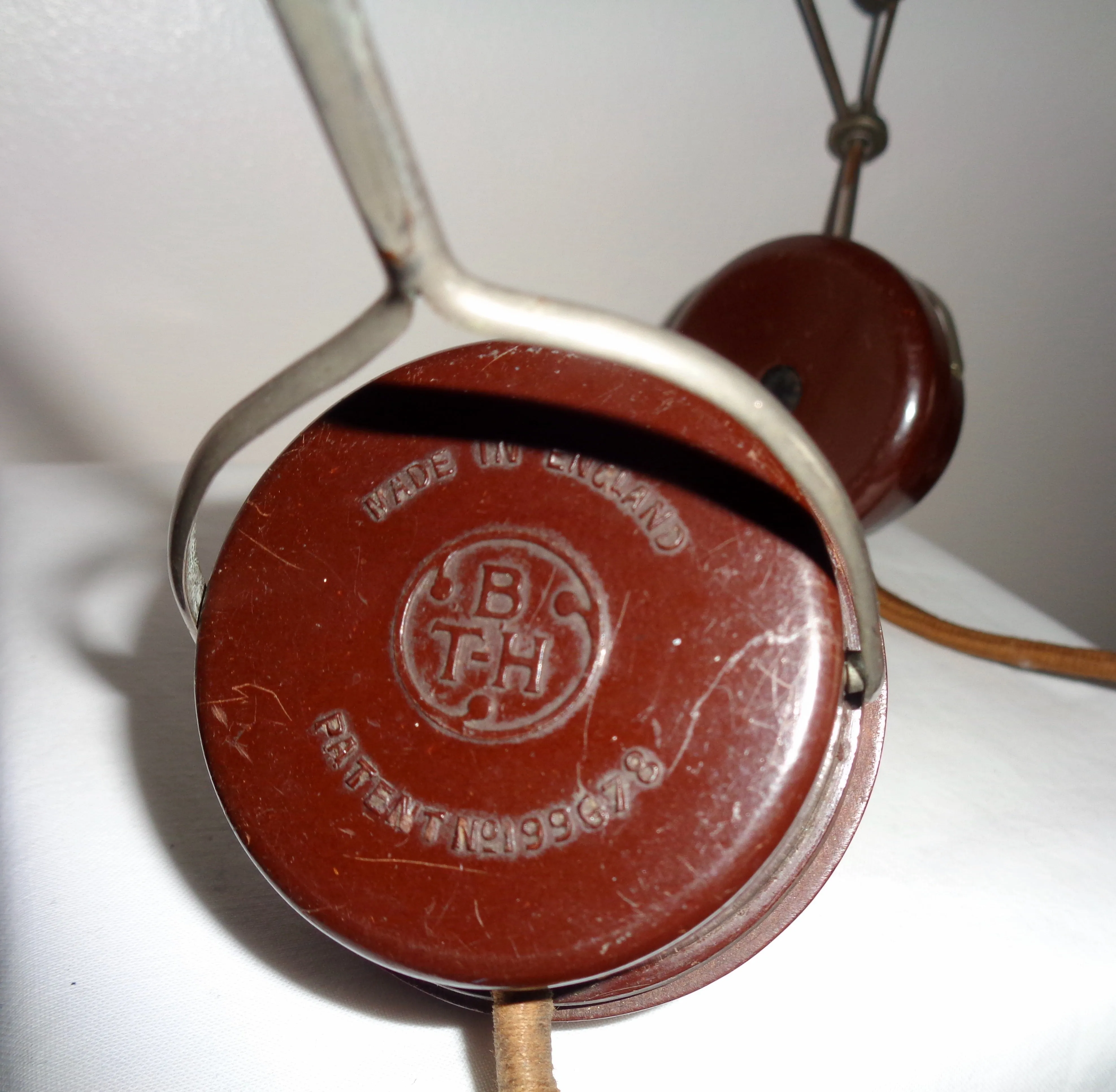 British Thomson Houston BTH Bakelite Leather Headphones 2000 Ohms