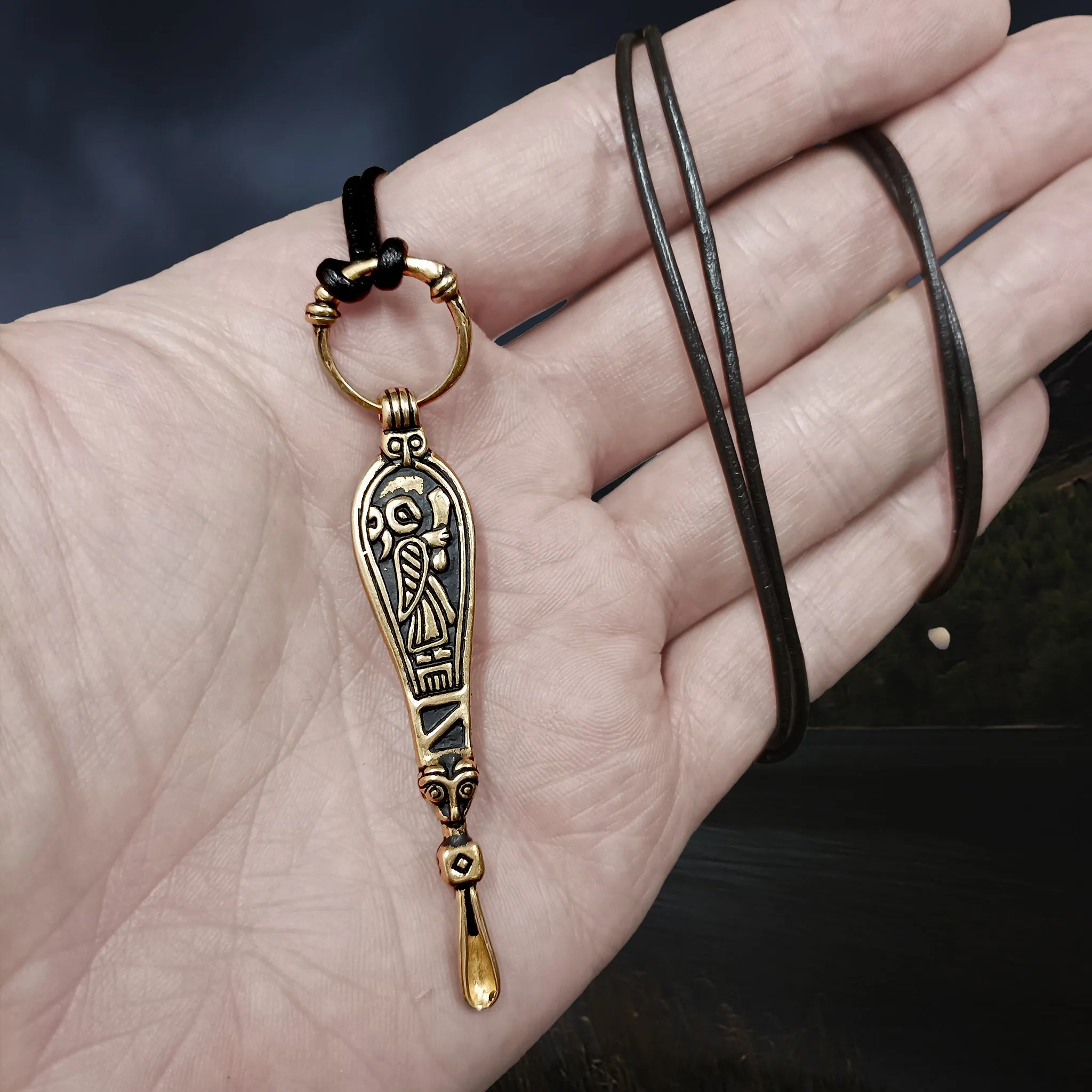 Bronze Ear Spoon Viking Pendant with Ring Hanger