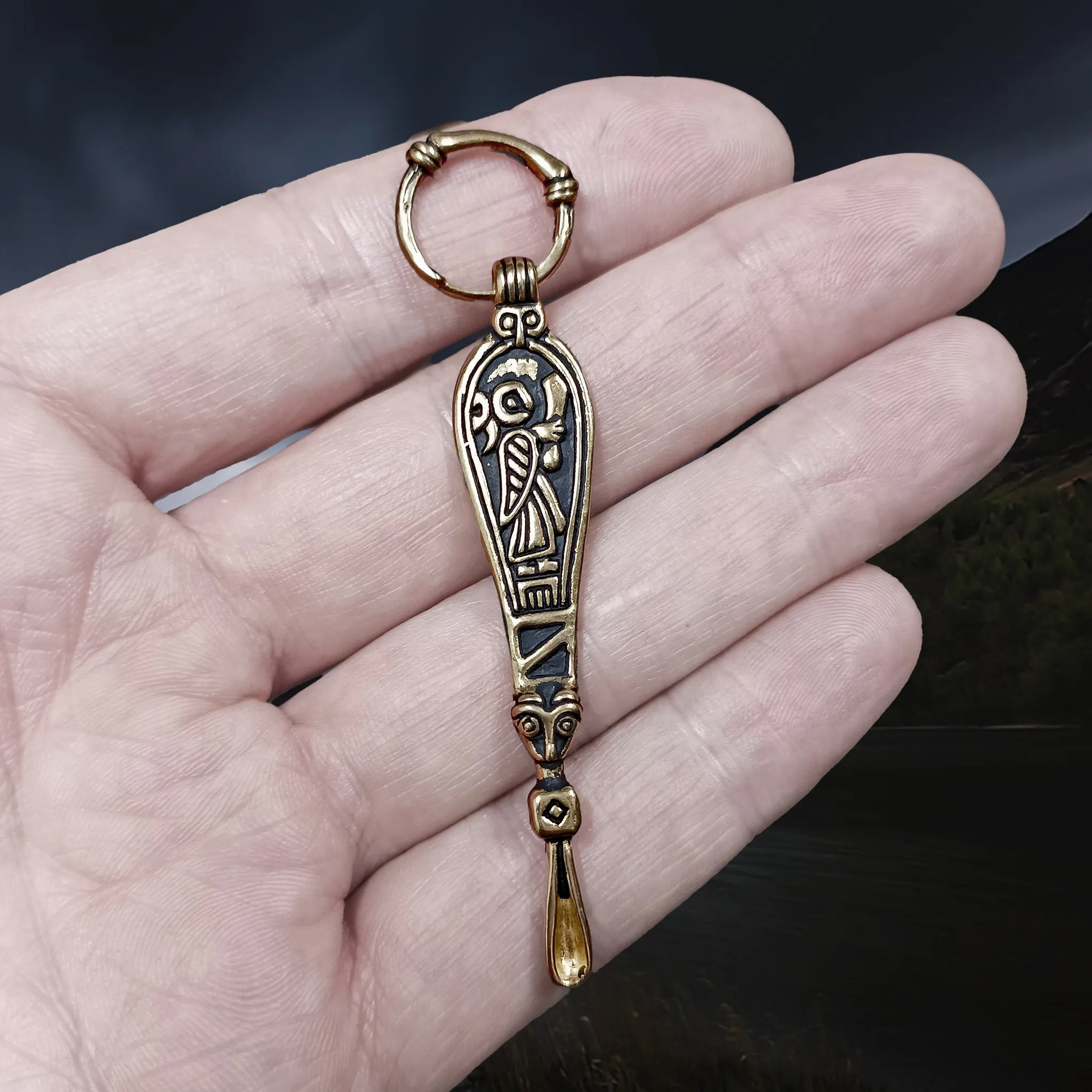 Bronze Ear Spoon Viking Pendant with Ring Hanger