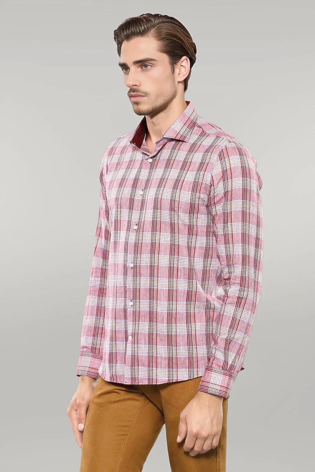 Burgundy Casual Plaid Shirt | Wessi