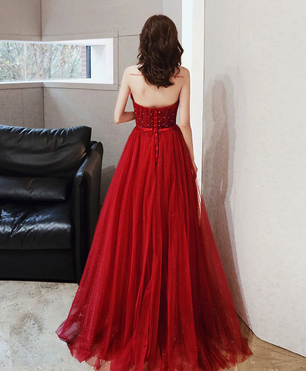 Burgundy Tulle Long Prom Dress Tulle Formal Dress
