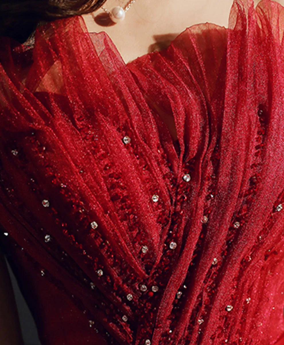 Burgundy Tulle Long Prom Dress Tulle Formal Dress