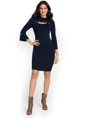 Button-Detail Cut-Out Sweater Dress