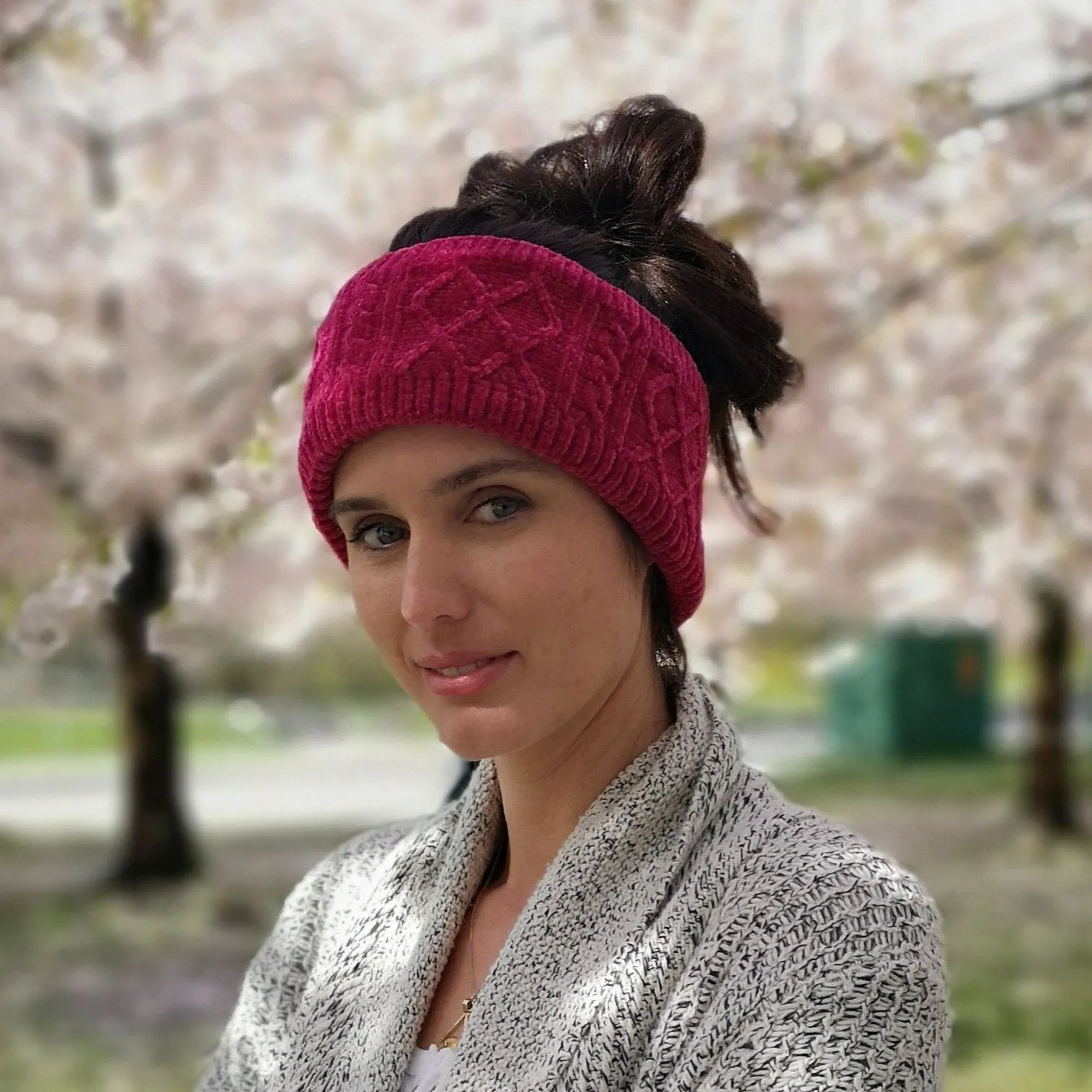 Cable Knit Raspberry Chenille - Headband Adult