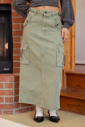 CARGO DENIM BACK SLIT MIDI SKIRT
