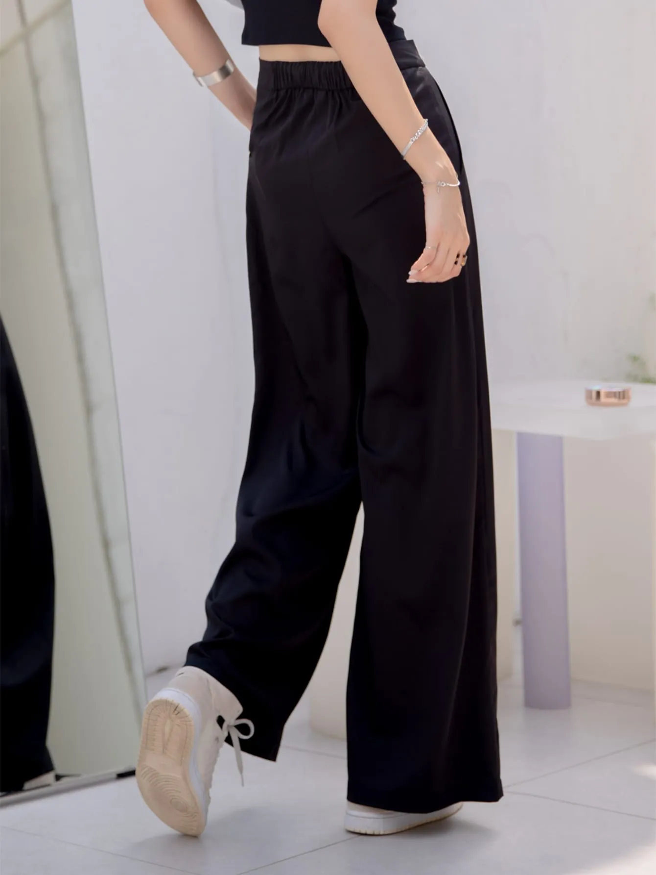 Casual Plain Patched High Waist Long Women Pants