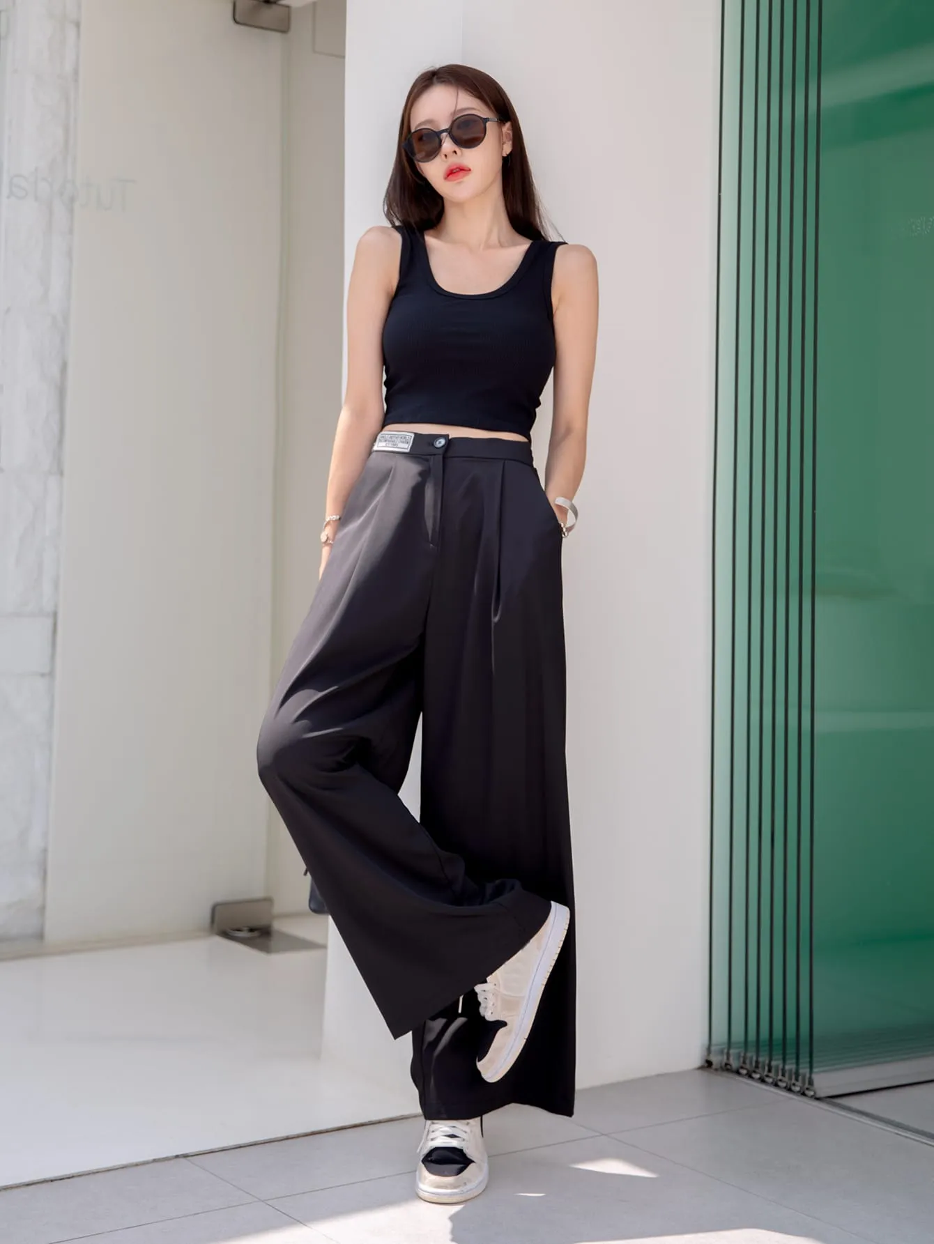 Casual Plain Patched High Waist Long Women Pants