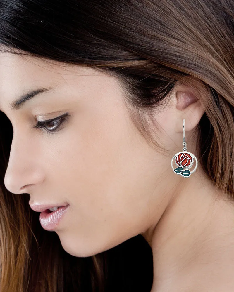 Charles Rennie Mackintosh Rose and Coiled Leaves Earrings