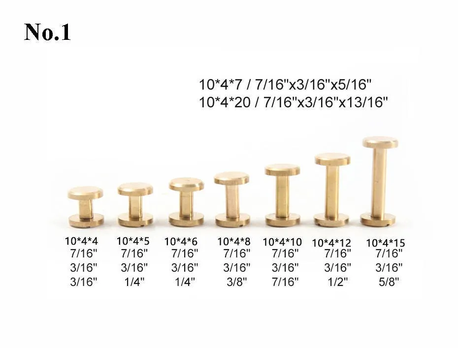 Chicago Screw Screwback Post Bolt Button Belt Stud Rivet Round Head Solid Brass