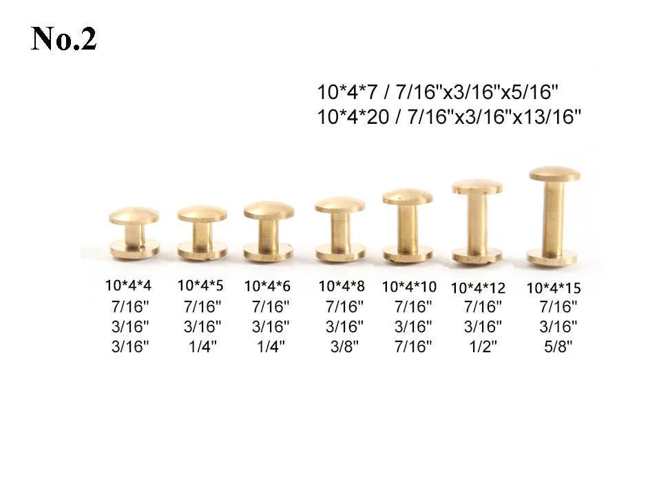Chicago Screw Screwback Post Bolt Button Belt Stud Rivet Round Head Solid Brass