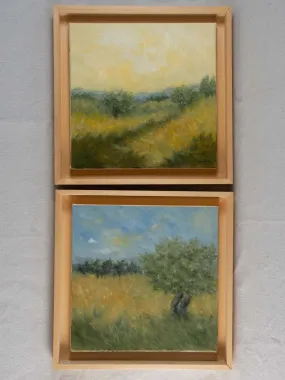 Contemporary landscape painting by Karibou - “Chemin de la montagne” 14¼" x 14¼"